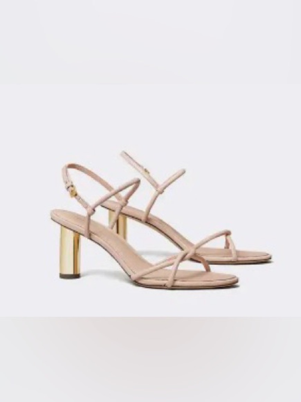Tory Butch Cylinder heel sandal. color shell pink/gold